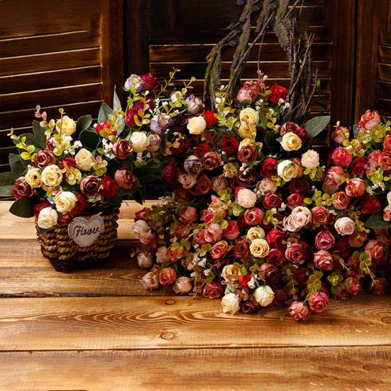 Artificial Roses Bunch Reusable Fake Flowers Maintenance-Free Faux Rose Bundle for Table