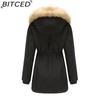 BITCED Autumn/Winter Women's Thickened Shearling-Lined Cotton Coat Loose-Fit Cotton Jacket with Detachable Hood and Fleece Lining