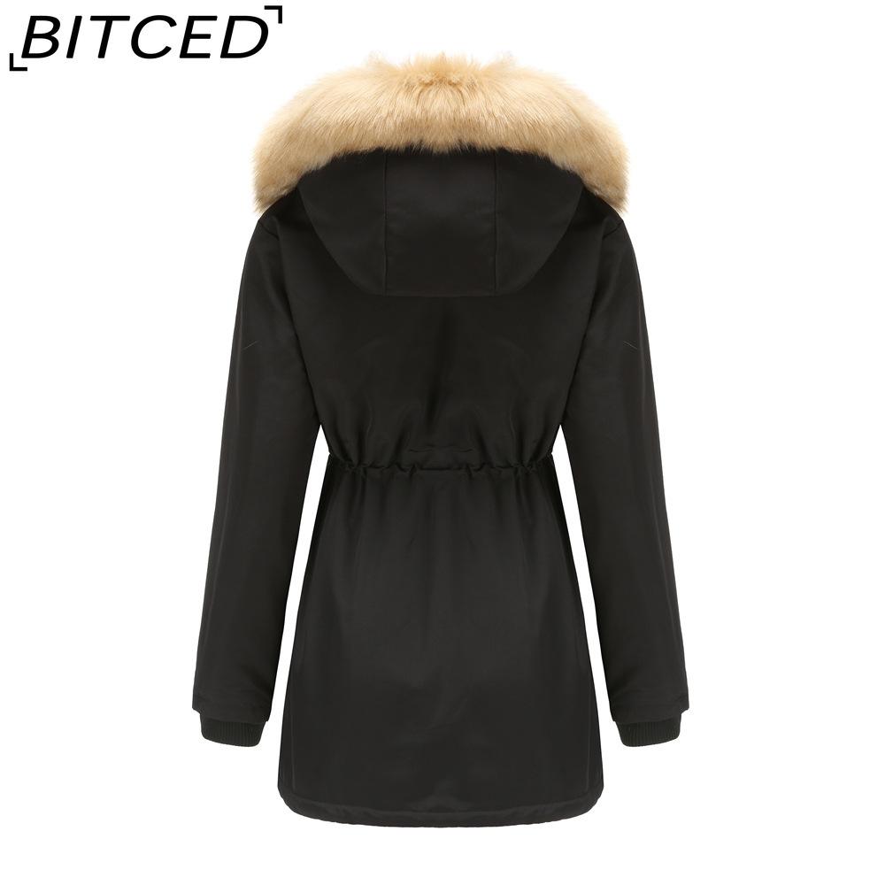 BITCED Autumn/Winter Women's Thickened Shearling-Lined Cotton Coat Loose-Fit Cotton Jacket with Detachable Hood and Fleece Lining