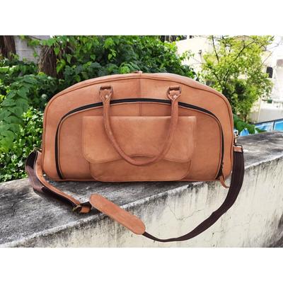 Men Brown Vintage Real Travel Luggage Duffle Gym Bags Tote Goat Leather