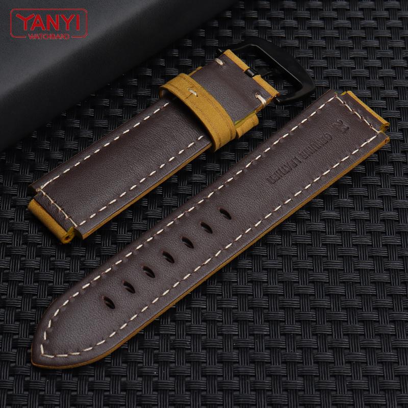 Top Layer Cowhide Leather Watch Band 24-16mm Handmade Crazy Horse Leather Watchband for Timex T49859|T2N720|T2p141 Watch Band