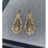 Large Feather Earrings, with Delicate Feather Shapes Emitting Charming Radiance and Aura Lucky Grass Pure Silver earrings+Asian Gold Material