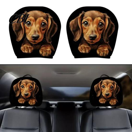Vehicle Interior Accessories 2Pcs Skull Car Headrest Covers, Cartoon Dog Panda Cat Hedgehog Personalized Decor Design Elastic Auto Seat Protector,