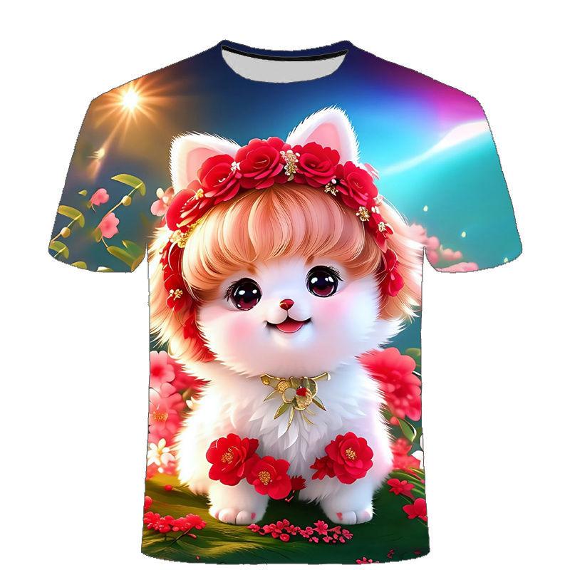 Summer Men's Cute Cat 3D Printed Short Sleeved T-shirt Street Style Urban Fashion Round Neck Top Niche Comfortable Casual Loose Pullover