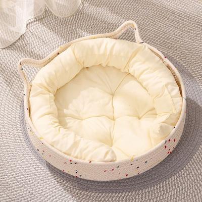 Handmade Woven Cotton Rope Cat Bed Breathable Summer Cool Nest Scratch Resistant Cat Scratcher Mat Four Seasons Universal Pet Bed for Cats Small Dogs