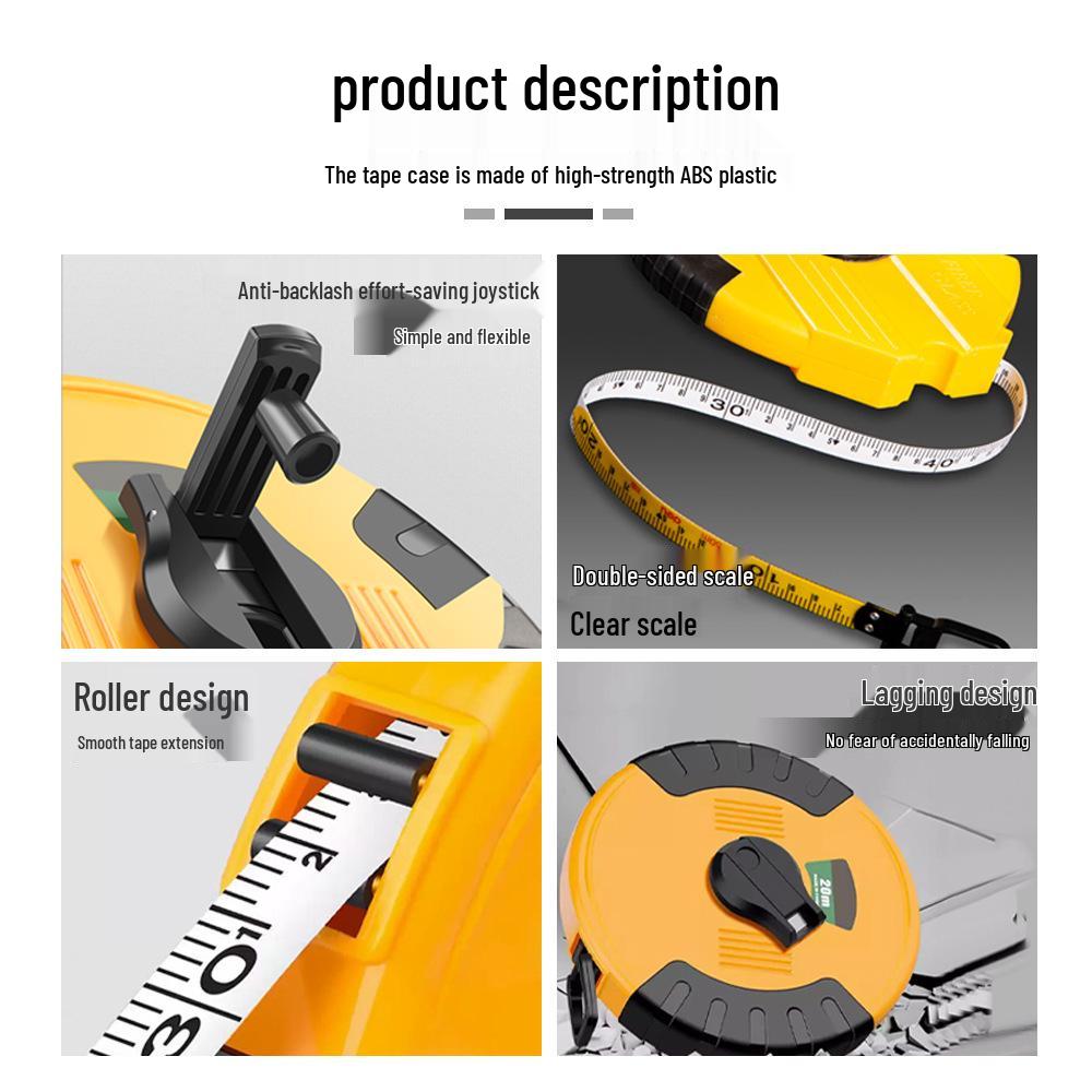 Precision Leather-Cased Fiber Measuring Tape: 10m to 100m for Industrial Surveying
