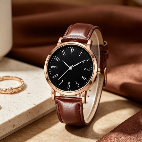 Men's Analog Quartz Watches Minimalist Three-Hand Watch Classic Adjustable Leather Strap Watch for Fathers Husbands Gifts for Office Party Dating