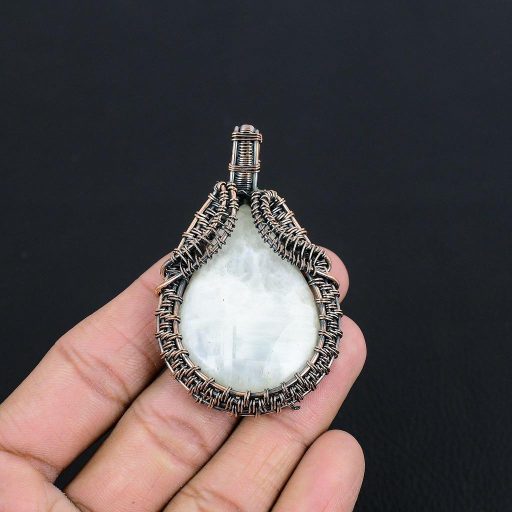 Mondstein 999 Kupferdraht umwickelter Anhänger, Handgefertigter Edelsteinanhänger, Geschenk für Mama Antikschmuck