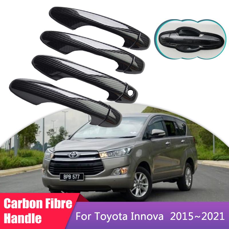 for Toyota Innova MK2 AN140 2015~ Carbon Fiber Door Handle Cover Car External Protective Accessories Goods Styling Stickers