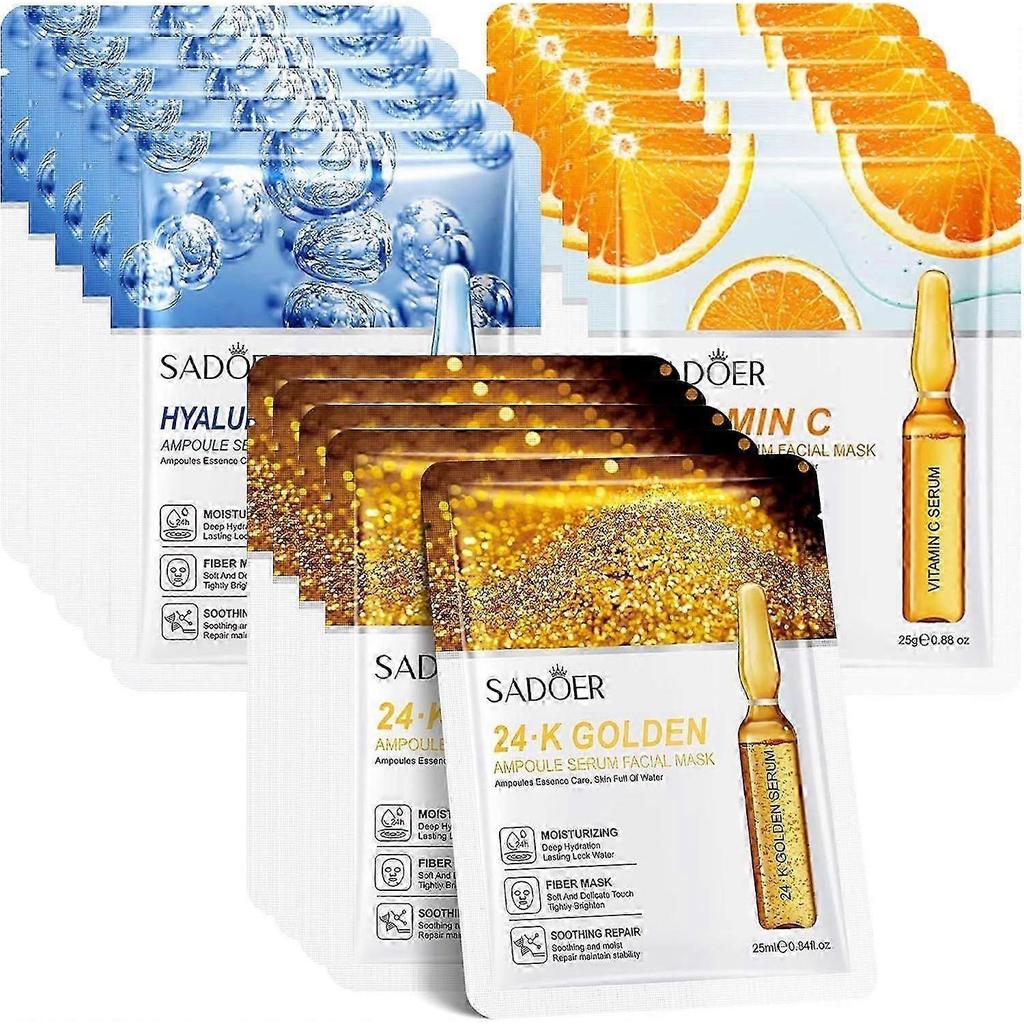 Vitamin C Hyaluronic Acid Face Mask, Anti-Wrinkle Real Deep Hydration, 24K Golden Moisturiser Overnight Sheet Masks, Natural Soothing Face Mask Treatm