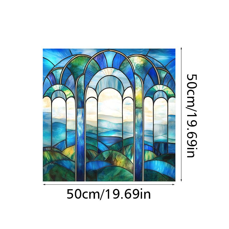 50x50cm Vintage Pattern PVC Patch Colorful Fan Shaped Film Durable Privacy Decor