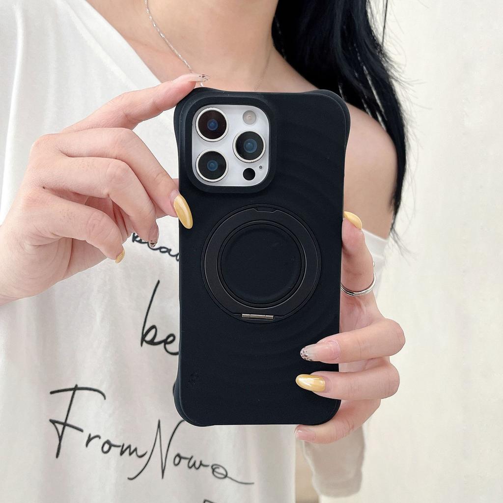 Applicable to iPhone17ProMax liquid silicone ripple mobile phone case 360 rotating bracket integrated touch all-inclusive