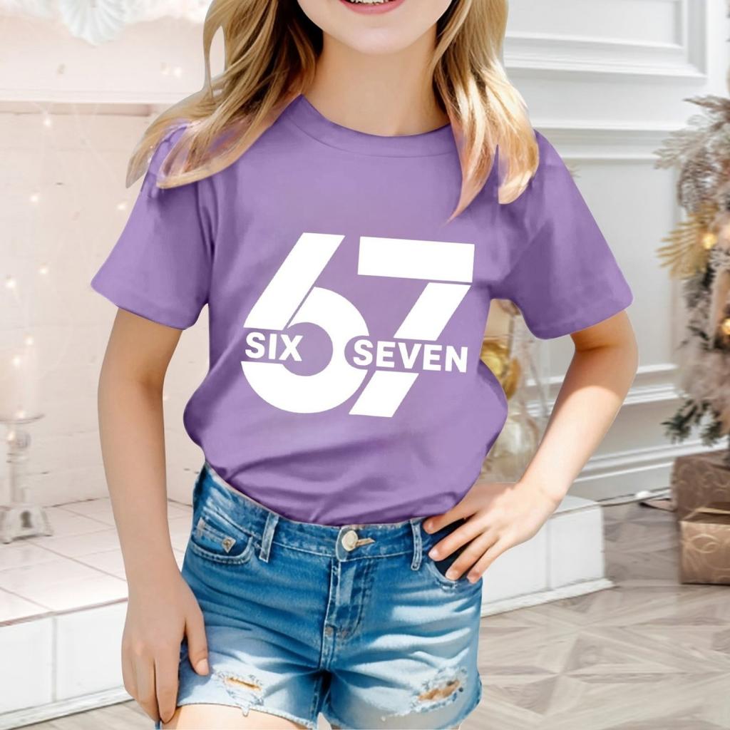 Fashion Minimalist Number 67 T-Shirt for Children Summer Vintage T-Shirts Round Neck Hippie Tees Oversized Casual Top Clothing