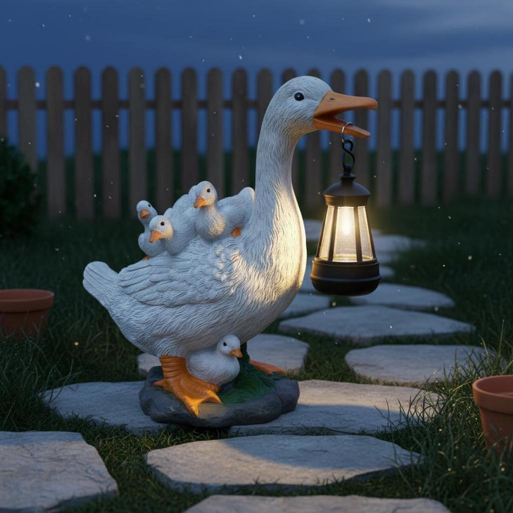 Solar Duck Statue Creative Design Resin Garden Light Weatherproof for Patio