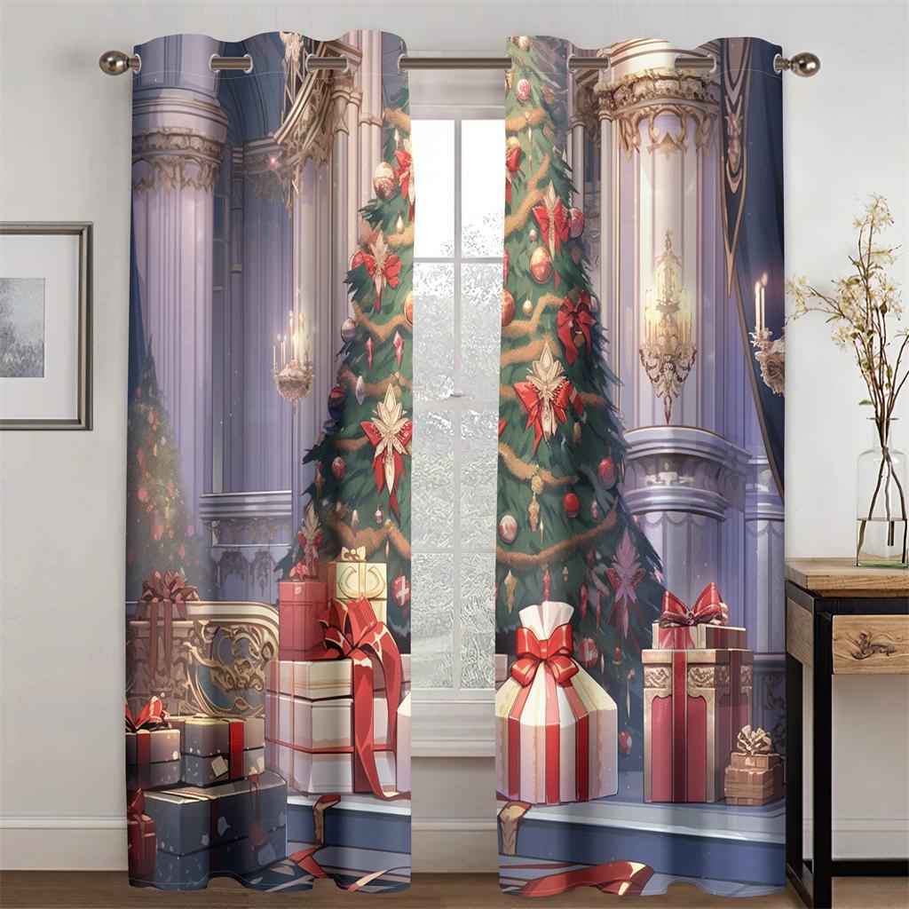 Utsökt Lyxdekor Tecknad Julgransgardiner 2 st Vardagsrum Sovrum Balkong Kök Fönsterdekor Tidsbegränsat erbjudande