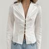 European and American design sense white cotton shirt women's 1116 new waist long-sleeved casual temperament women's top