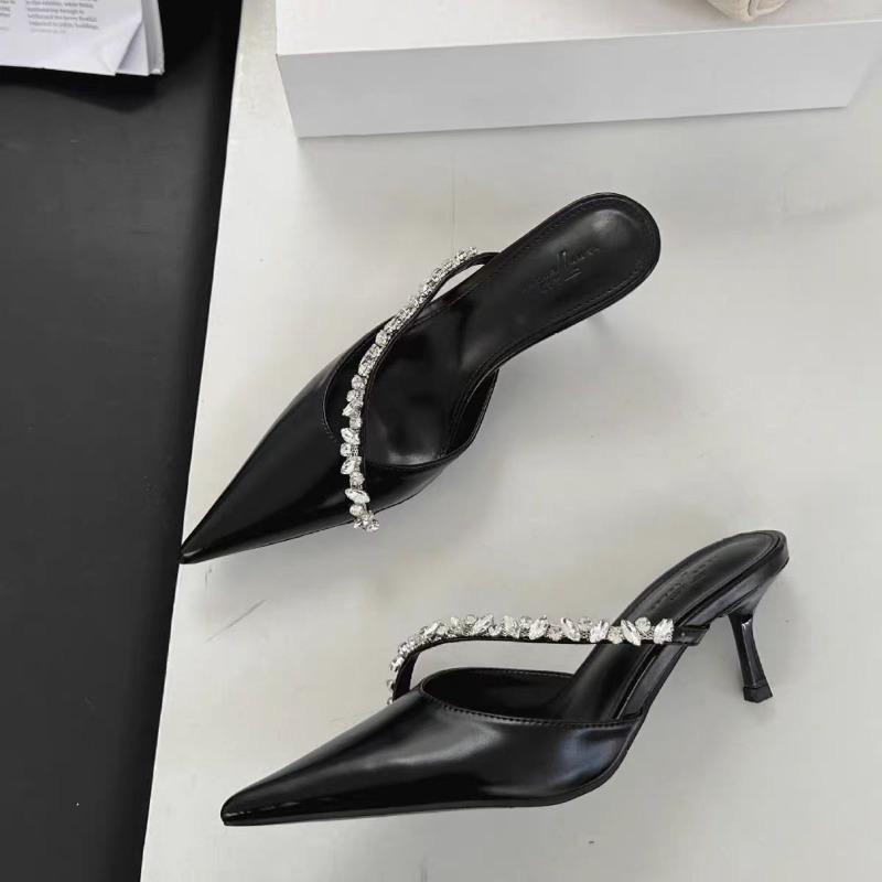 Fashion Summer Women's Fashion Crystal Mules Slippers Elegant Cover Toe Dress Slides Ladies Dancing Party High Heels Shoes Zapatos Mujer