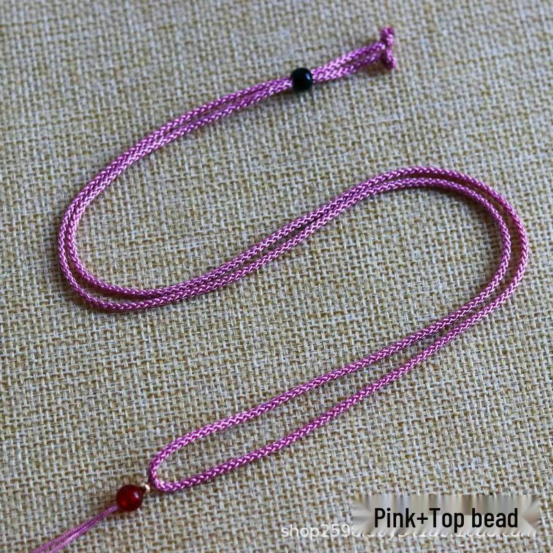 Adjustable Hand-Woven Jadeite Necklace with Red Bead Pendant and Thin Cord Lanyard