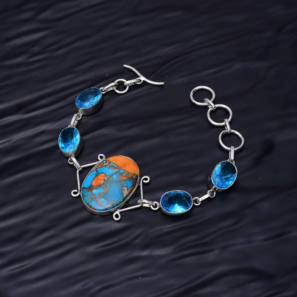 Spiny Oyster Gemstone : 925 Sterling Silver Handmade Multi Gemstone Bracelet Jewelry