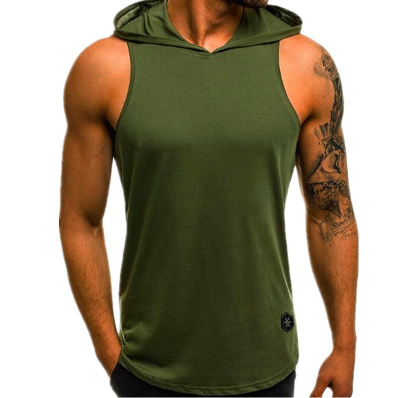 Men's Gym Pullover Vest Sleeveless Casual Hoodie Hooded Tank Tops Muscle T-Shirt