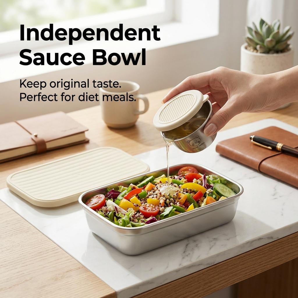 304 Stainless Steel Lunch Box Durable Sealed Bento Box With Sauce Box Microwave Safe Fruit Salad Food Container For Kids Student
