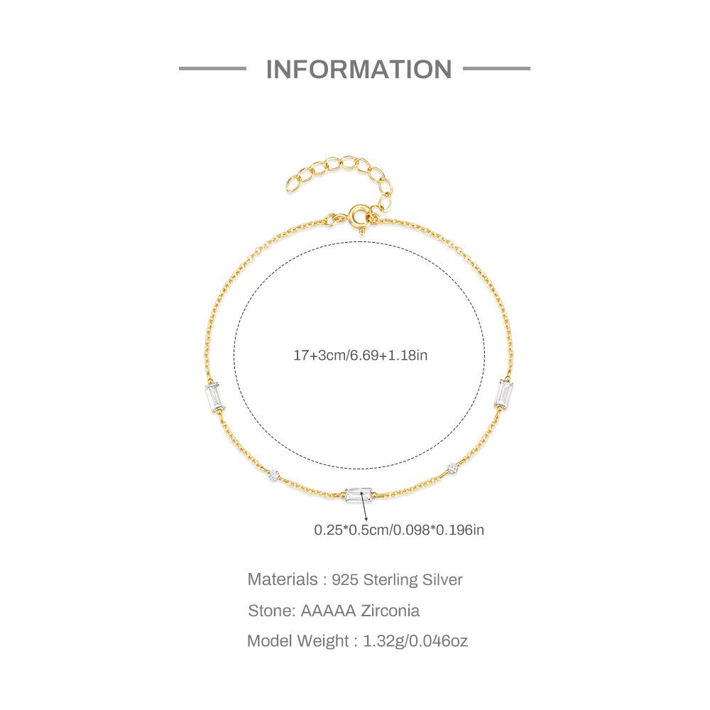 Stylish And Simple S925 Sterling Silver Square Diamond-Set Stacked Daily Matching Women'S Bracelet