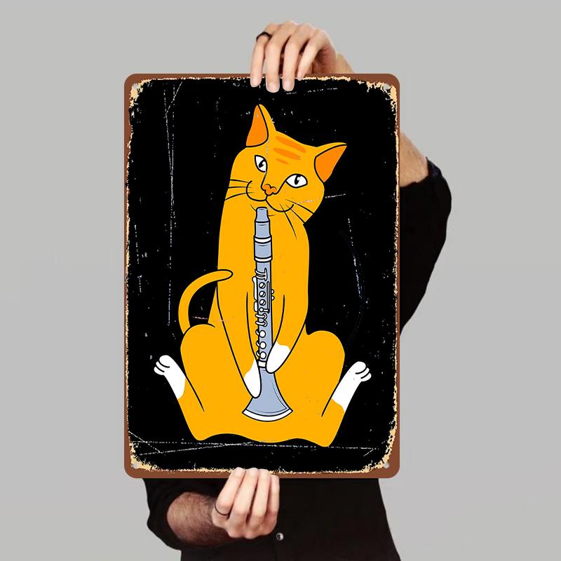 

Cartoon Cat Playing Clarinet Creative Metal Wall Art Home Decor for Living Room Bedroom Study 7.9x11.8In(20x30cm)