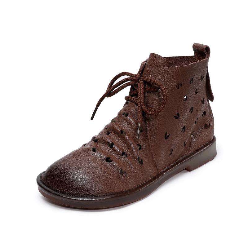 

Johnature Ретро Ручная работа Ажурные Летние Сапоги Сандалии из Натуральной Кожи Круглый Носок Мягкая Подошва На шнуровке Плоская Обувь 41 коричневый