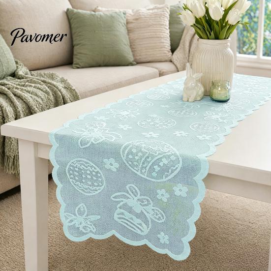Easter Bunny Table Decoration Lace Runners, 72 Inch Spring Eggs Runner, Family Dining Runner Decorations for Home Room, Party and Supplies Soft Fabric
