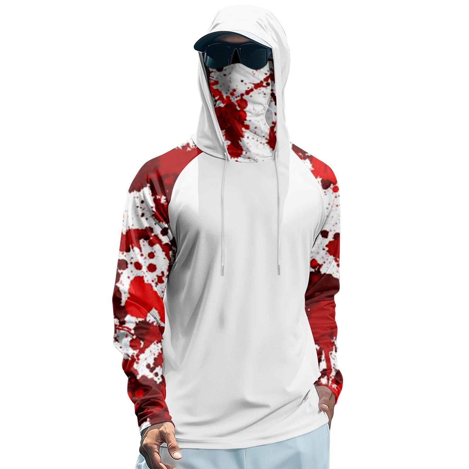 

Чоловіча функціональна рибальська толстовка реглан з принтами на Хелловін - сонцезахисна сорочка з довгим рукавом, захист від УФ-променів UPF 50+, з сітчастим козирком XXL червоний