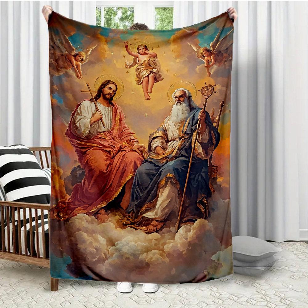 

Catholic iconography Flannel printed blanket suitable for all seasons suitable for living room office sofa and travel 180x250CM 75x90cm