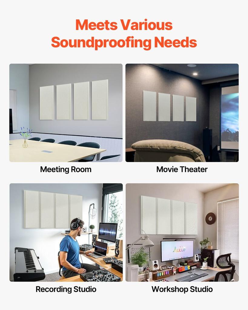 4 PCS Acoustic Wall Panels 2 In Thick 23.6 X 11.8 In Self-adhesive Beige