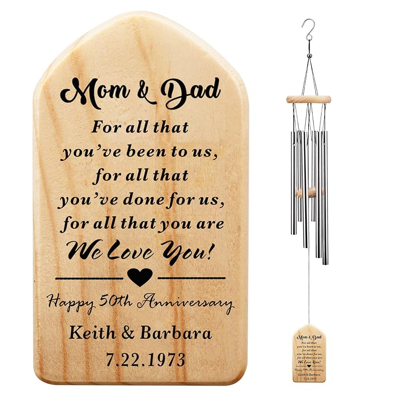 5 Years Anniversary Wind Chime, Happy 5th Anniversary Gift, 5 Years of Marriage, Wood Wedding Anniversary Keepsake for Couples Husband Wife,