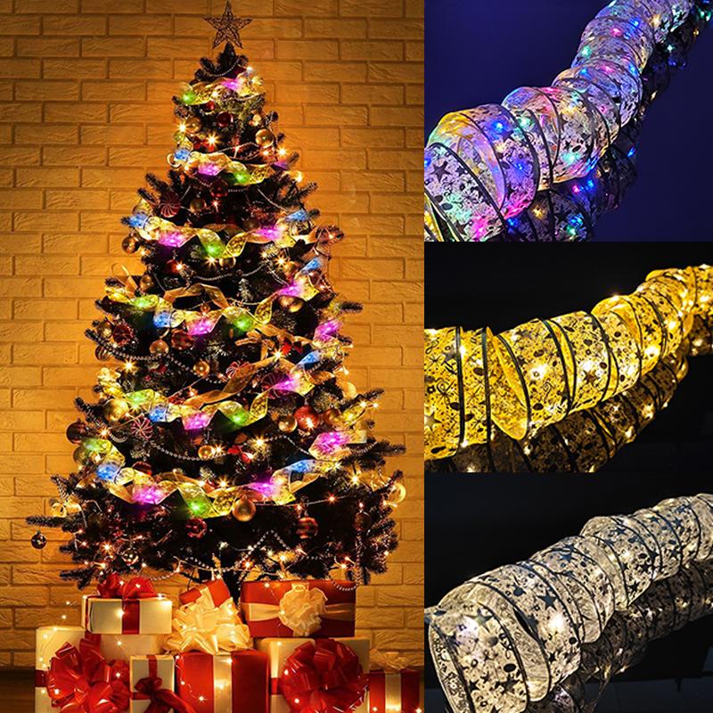 1-10M Christmas Luminous Lights Decoration Golden Ribbon Fairy String Lights for Home Party Christmas Tree Supplies Decor