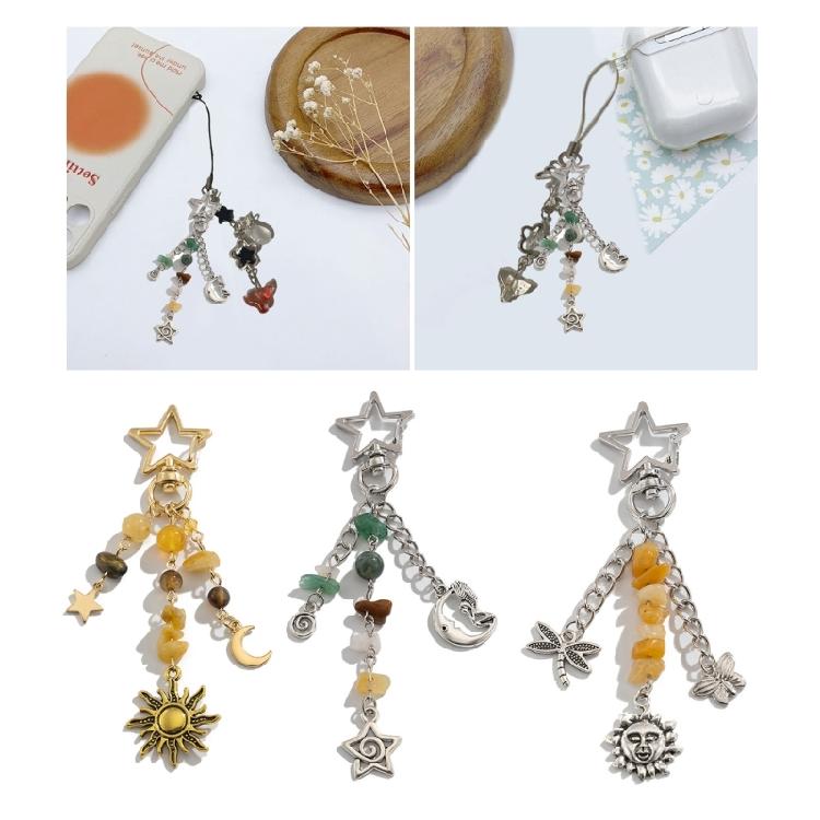 Fashionable Stars Moon Sun Pendant Keyring Holder for Women and Girls Bohemian Colorful Beads Jewelry Accessory