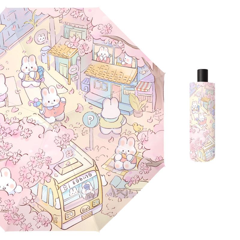

Новый солнечный зонт Sakura Town, зонт от солнца с принтом для девочек, анти-УФ, черный, клеевой, дождь и дождь, двойной солнцезащитный зонт