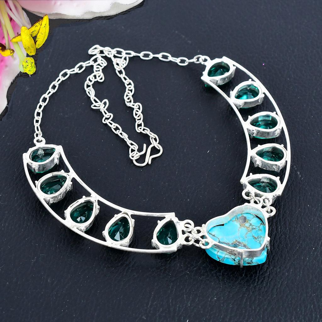 Tibetan Turquoise, Tourmaline 925 Sterling Silver Jewelry Necklace 18" KG-1855