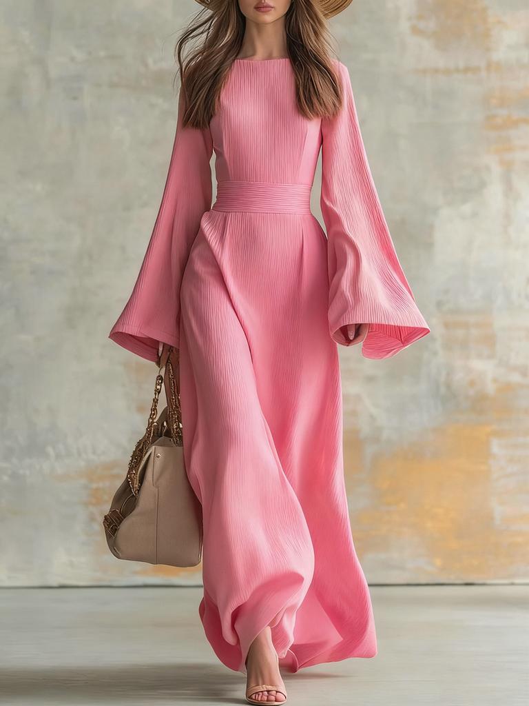 Bohemian Denim Style Slim Fit Bell Sleeve Casual Dress