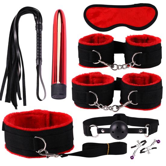 Funny Adult Bondage Whip Blindfold SM Handcuffs Footcuffs Sex Massager