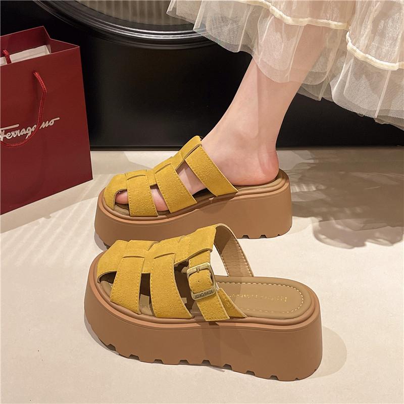 Fashion Increased Internal Fretwork Heels Shoes Ladies' Slippers Platform Cover Toe Slipers Women 2025 Slides House Slippers Platform