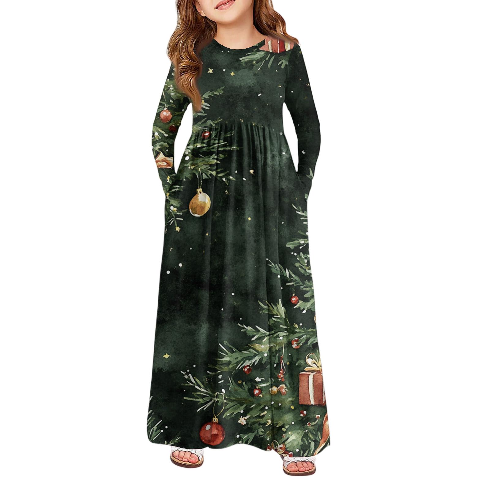 

Girls Maxi Dress - Long Sleeve Pocket Dress Christmas Day 110