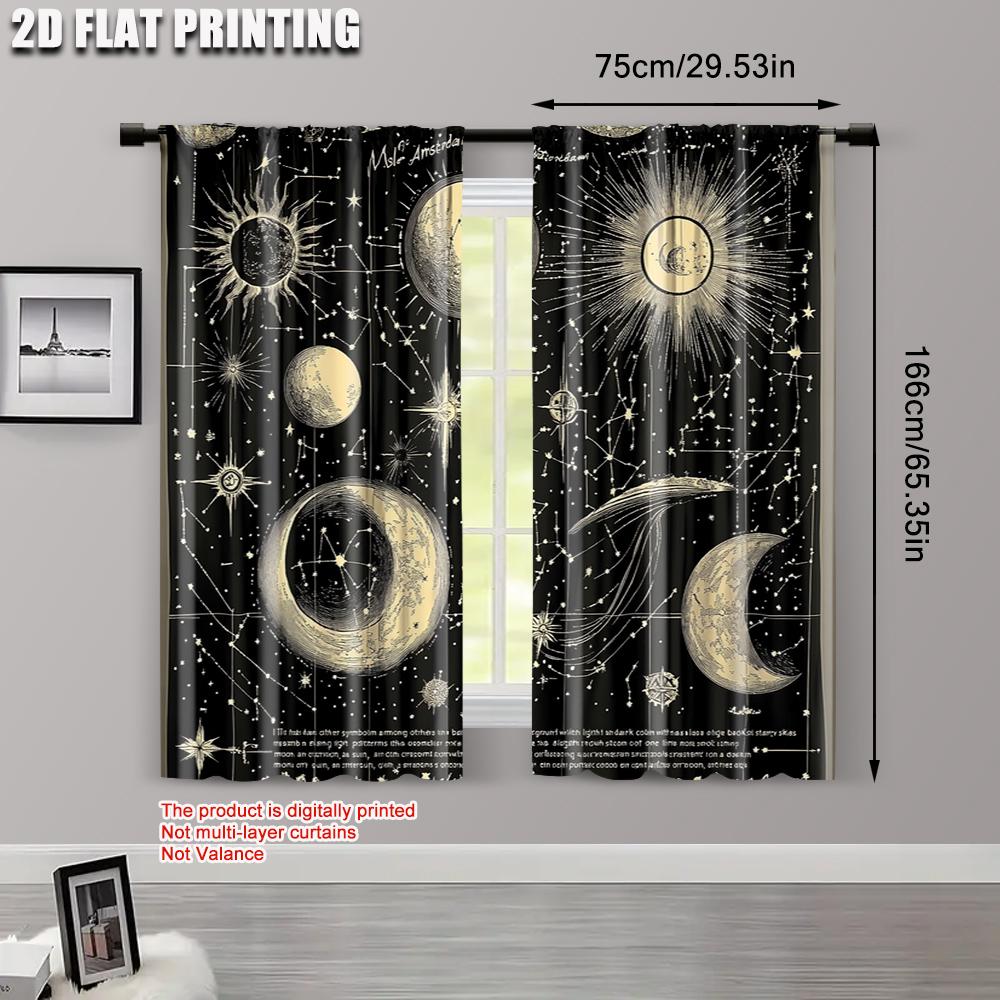 2pcs   Curtain Set 2D Print Astrology Crescent Moon Phase Galaxy Celestial Polyester Woven (without Rod) Decorations Outdoor
