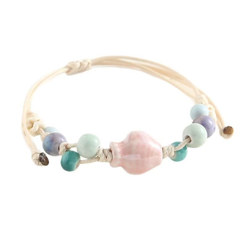 Jingdezhen Keramik Perlenarmband - Handgewebtes Porzellan mit Muschelakzenten