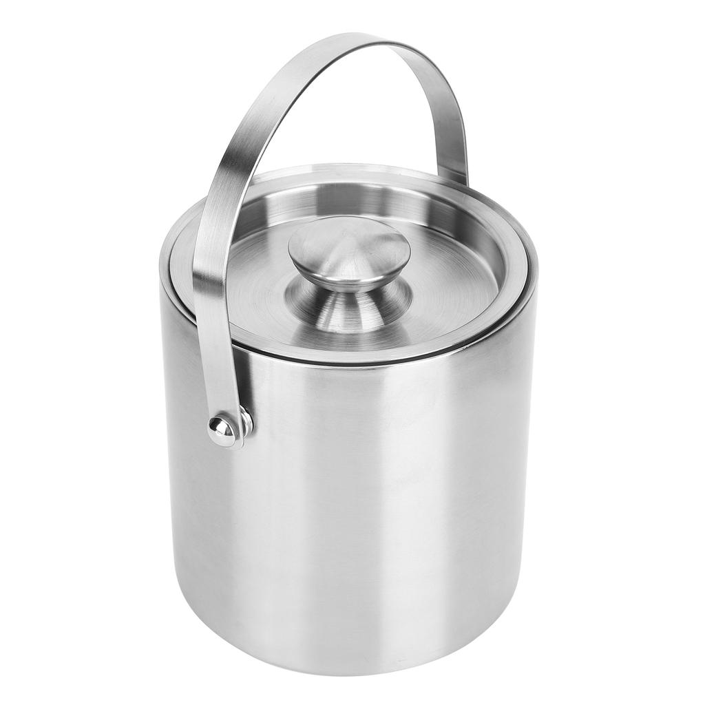 Ice Bucket with Lid Stainless Steel Double Layer Wine Champagne Barrel Bar Supplies 2L
