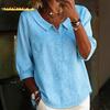 Women's Fashion Casual Solid Color Print 3/4 Sleeves POLO Neck Blouses & Shirts