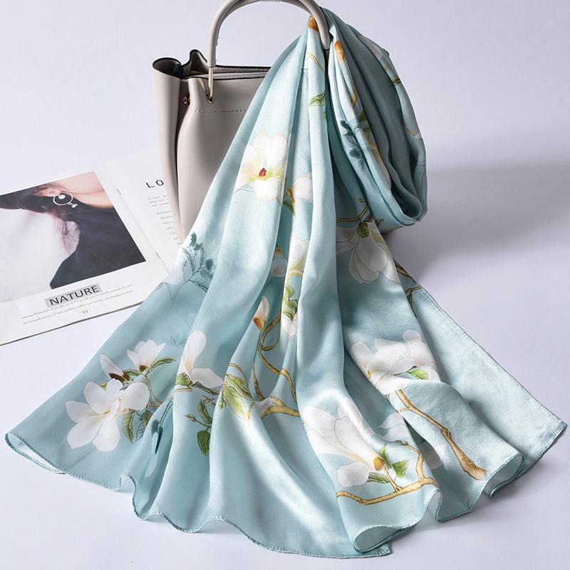 Sciarpa Lunga 100% Seta Donna Lusso Shawl in Raso di Seta Naturale Foulard Sottile Primaverile per Capelli Sciarpa da Collo in Vera Seta di Hangzhou