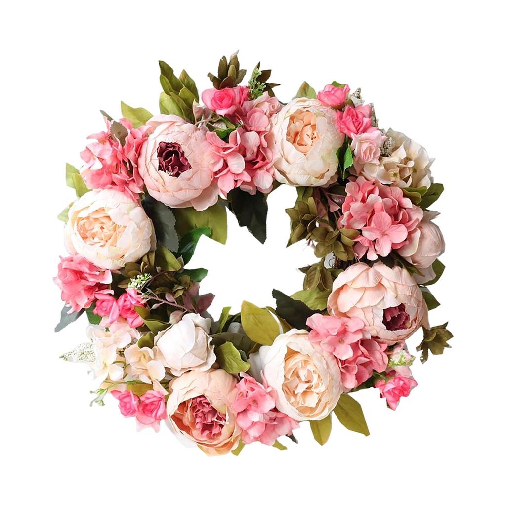 Handmade Peony Flowers Artificial Wreath Spring Garland 40cm Hanging Holiday Decorative Photography Props