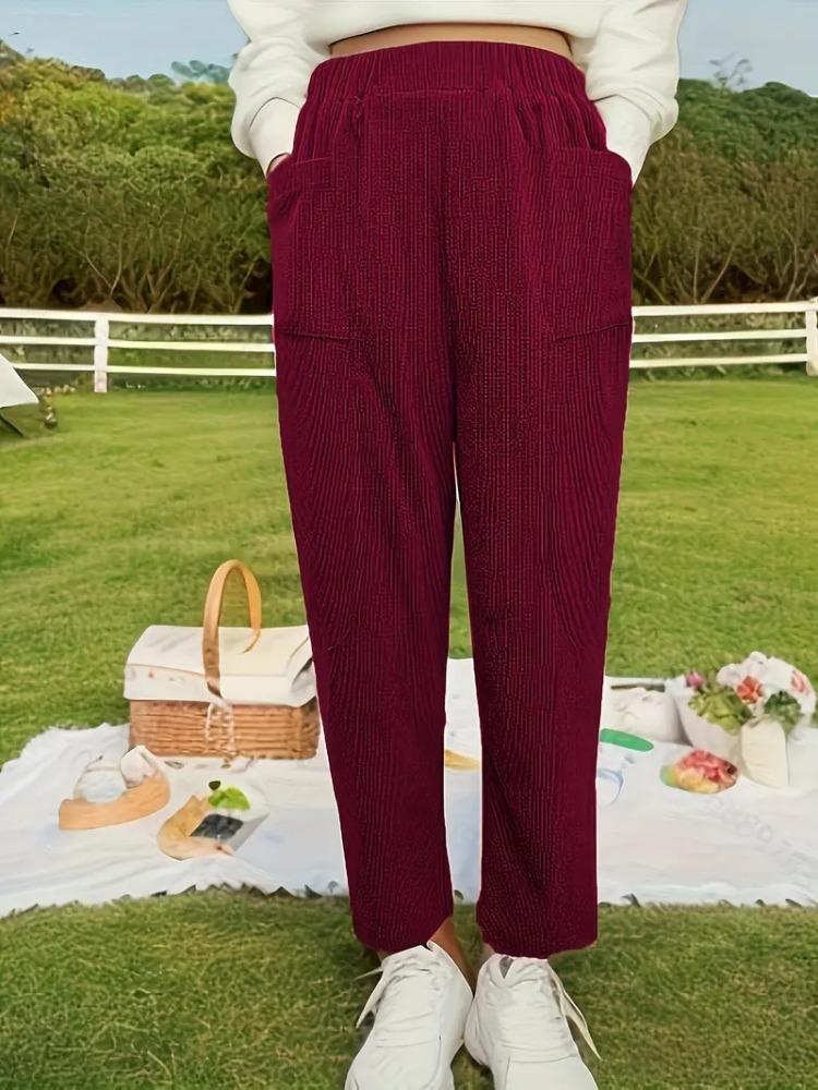 Single-layer Corduroy Harem Pants for Spring and Summer, Solid-coloured Literary and Retro Women's Loose-fitting Pocket Casual Trousers