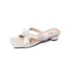 2025 New Fairy Style Bow-tied Cool Slippers, Summer with Skirt Square Head Thick Heel Silver Cool Slippers