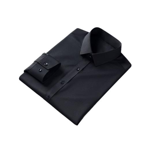 Chemise habillée printemps-automne pour hommes, col rabattu, coupe ajustée, extensible, simple boutonnage, manches longues, couleur unie, mi-longue, formelle, événement d'affaires, bureau